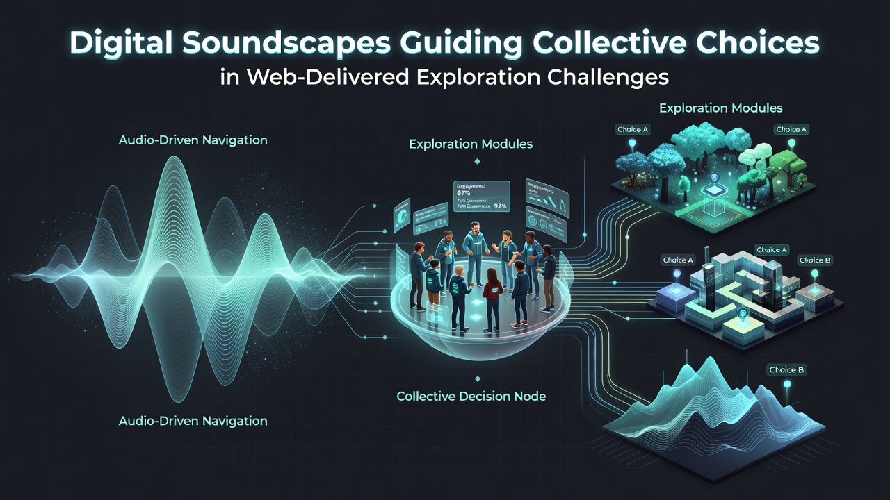 Group participants interacting with synchronized audio layers during a web exploration challenge