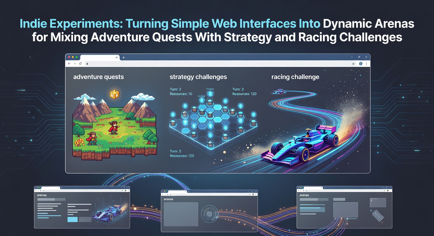 Indie developers experimenting with browser-based interfaces that combine adventure quests, strategy planning, and racing sequences in a single web session