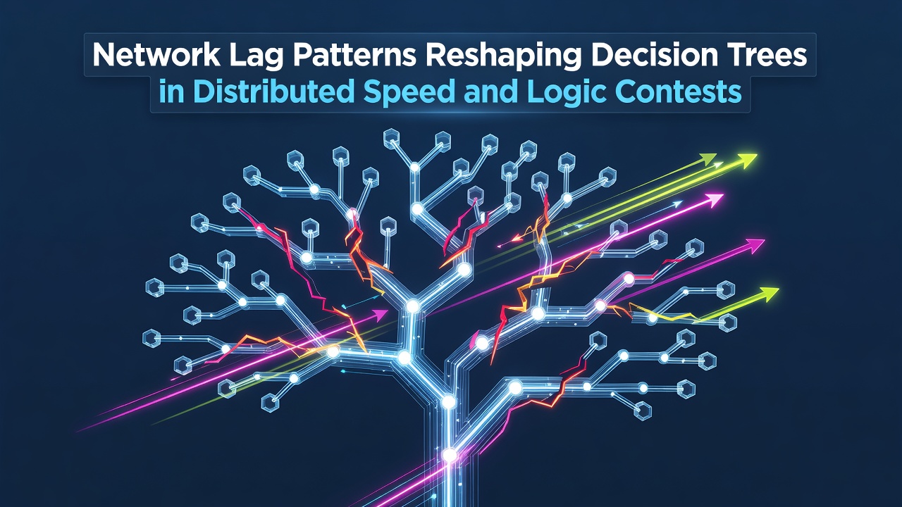 Network infrastructure diagram showing distributed nodes handling speed and logic contest data flows