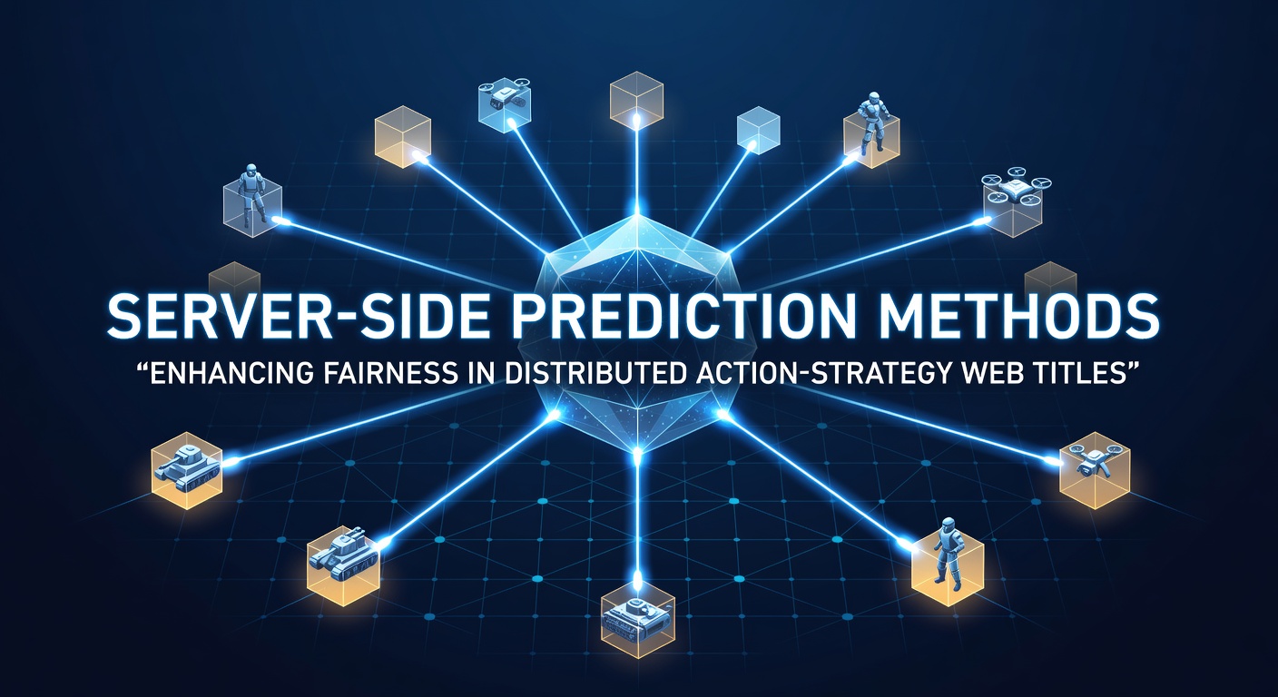 Server architecture diagram showing prediction algorithms balancing player actions across distributed nodes in web-based strategy games