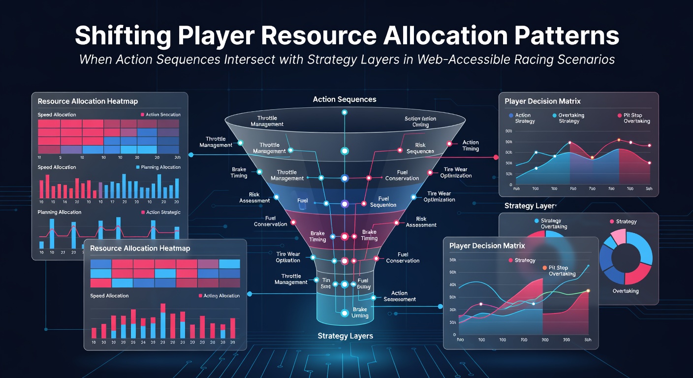 Diagram showing resource bars and strategy overlays in a browser-based racing game interface